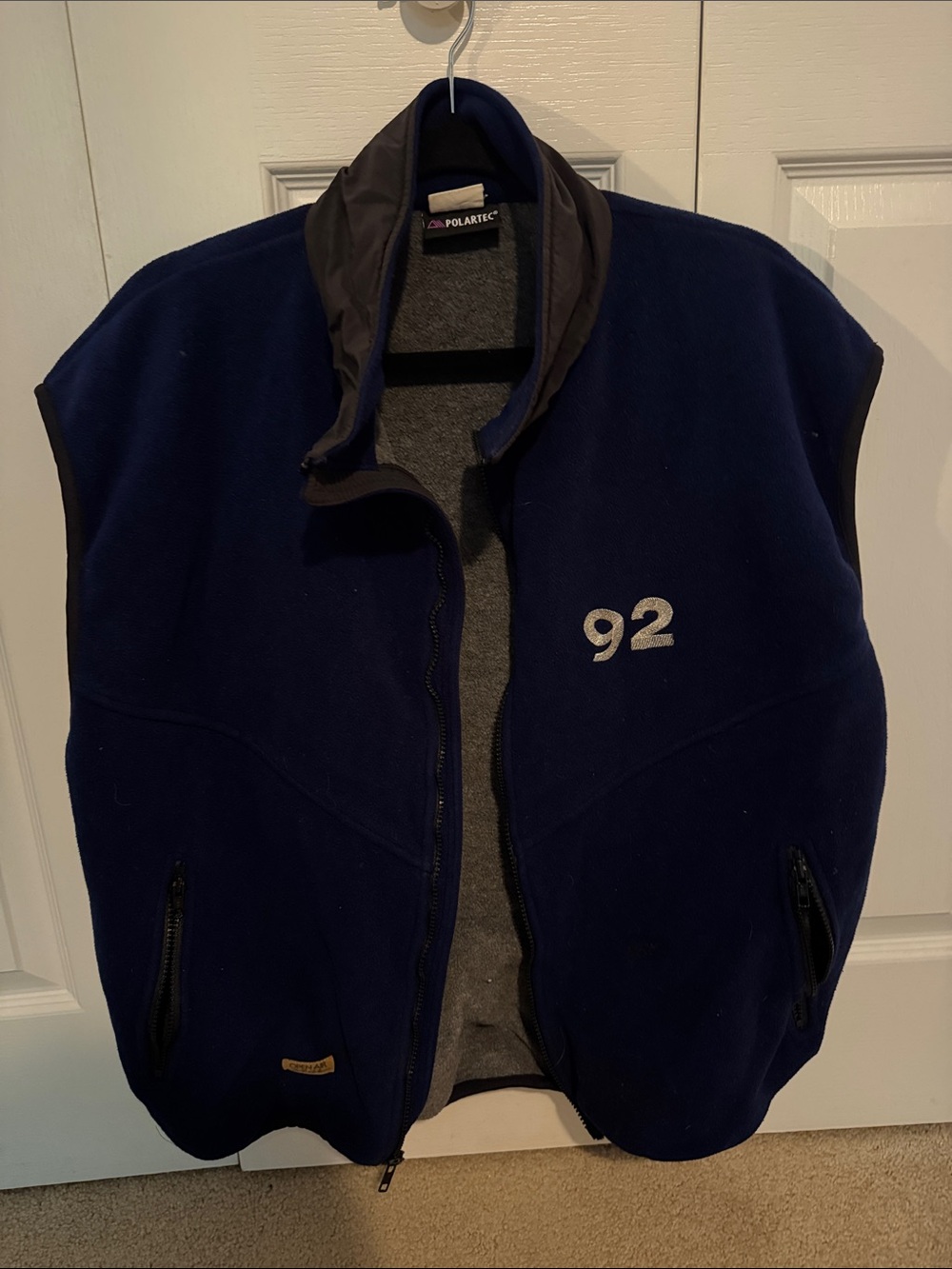 Men's Navy Blue Fleece Vest with '92' Embroidery